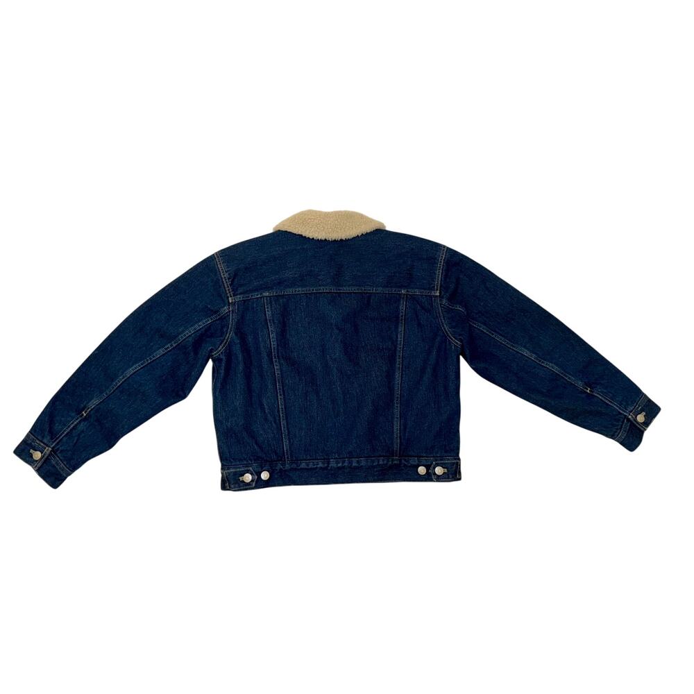 Madewell Cropped Sherpa Denim Trucker Jacket Medium Oversized Western Americana - Picture 4 of 16